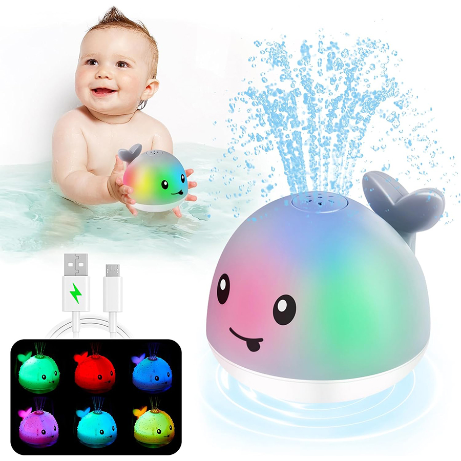 Juguetes de Baño para Bebés, Juguetes de Baño Luminosos para Niños, Juguete de Ballena para Baño, Rociador, Fuente para Niños Pequeños, Juguetes para Bañera, Piscina, Mesa de Agua, Juguete para Bebés