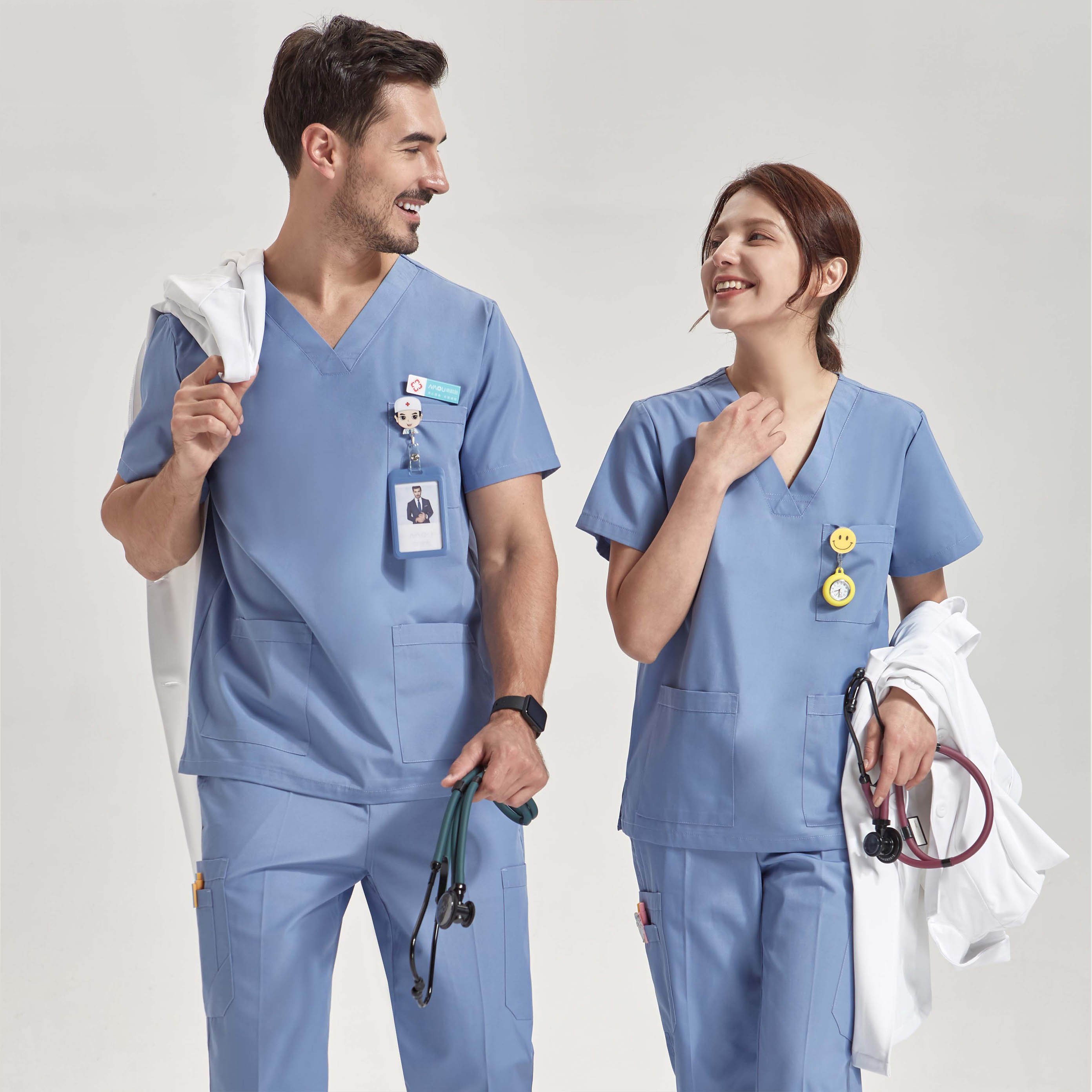 Conjunto exfoliante ultraligero, uniforme de enfermera médica para mujeres y hombres, ropa de trabajo para médico de Hospital, traje quirúrgico veterinario de tela de popelina 8020