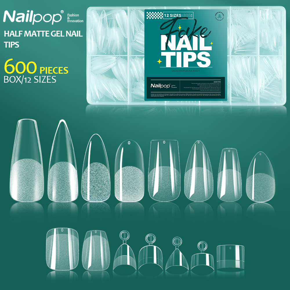 Nailpop 600PCS Мягкий гель X Типсы для ногтей Полное покрытие Труна Шпилька Накладные ногти Очень короткие миндалевидные квадратные замачиваемые гелевые накладные ногти