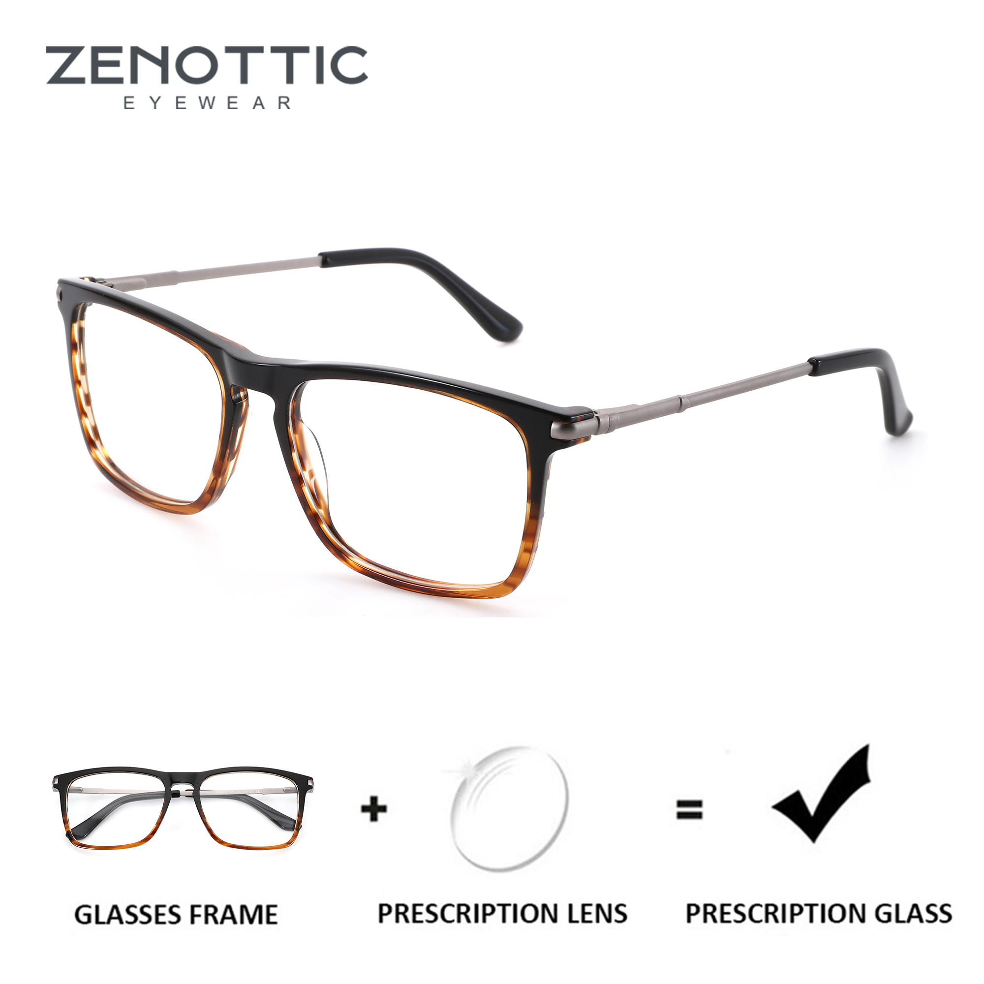  ZENOTTIC 2026 Новинка: Модные квадратные очки для зрения ручной работы из ацетата для мужчин