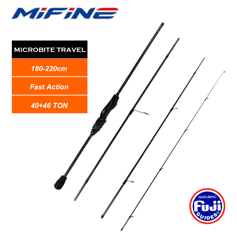 Wędka spinningowa MIFINE MICROBITE TRAVEL, włókno węglowe 40+46T, szybka akcja, 1.8M/1.98M/2.1M/2.2M, ultralekka, do połowu na przynęty, na pstrągi.