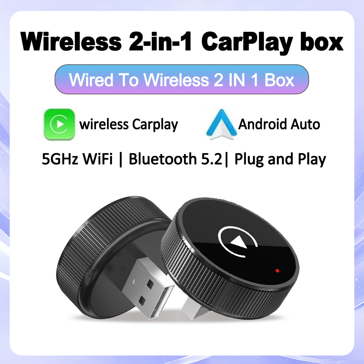 Mini 2w1 Inteligentny Moduł AI do Samochodu z Przewodowym CarPlay, Inteligentne Systemy Samochodowe, Bezprzewodowy Dongle CarPlay, Bezprzewodowy Adapter Android Auto
