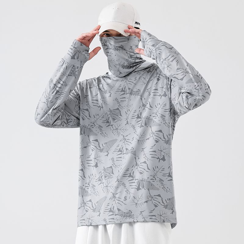 Camisetas de protección solar para hombre, camisetas de manga larga a prueba de rayos UV, pesca, senderismo, máscara de verano, camiseta ligera con capucha de protección para exteriores