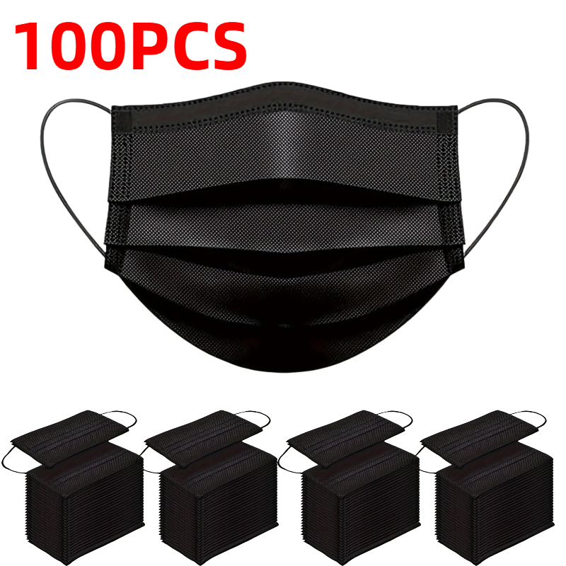 Thickened Black Disposable Protective Mask - 3-Layer Breathable and Comfortable, with Adjustable Ear Loops and a Secure Nose Pad - Affordable for Home Use, Can Be Purchased in Bulk, Ideal for Outdoor Activities, Home, Commuting, Office, School, Unisex