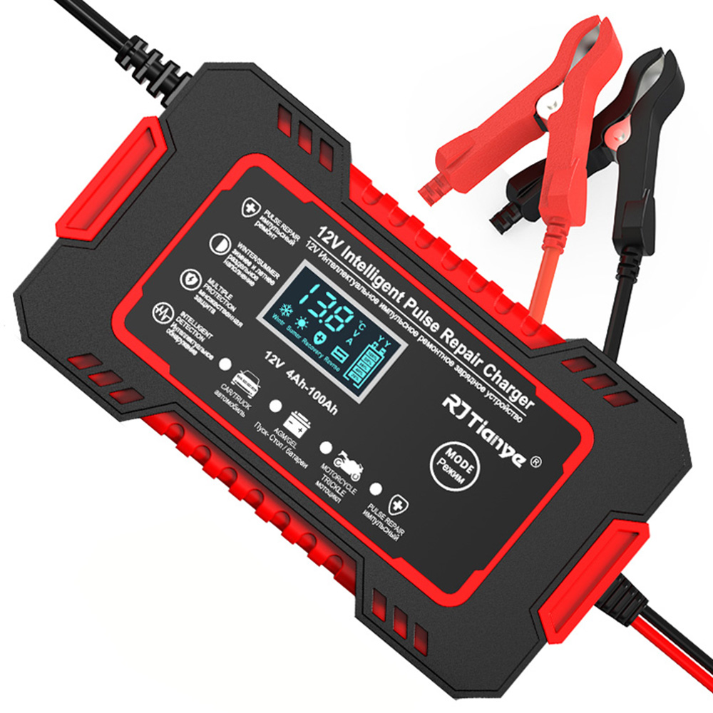 Auto-acculader 12V 6A Volautomatische slimme oplader LCD-scherm AGM GEL Loodzuurpuls Reparatie Power Auto Motor