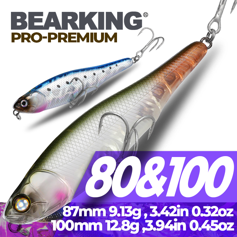 BEARKING 87 мм 100 мм поверхностный карандаш для рыбной ловли, приманка для прогулки с собакой, искусственная соленая вода, жесткая наживка, бас, пластиковый ходунок