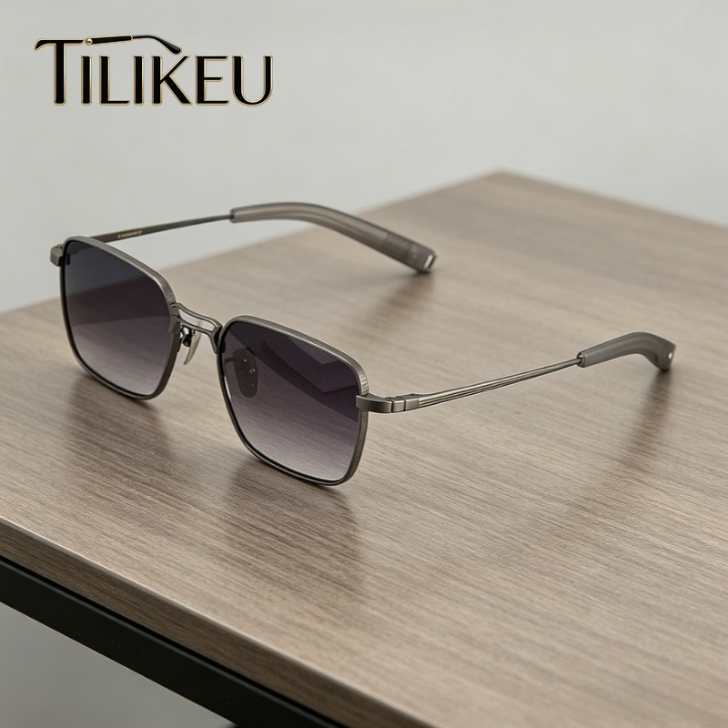 Zomerzonnescherm Vierkant Montuur Dubbele Brug Zuiver Titanium Zonnebril Heren Luxe Designer Bril UV400