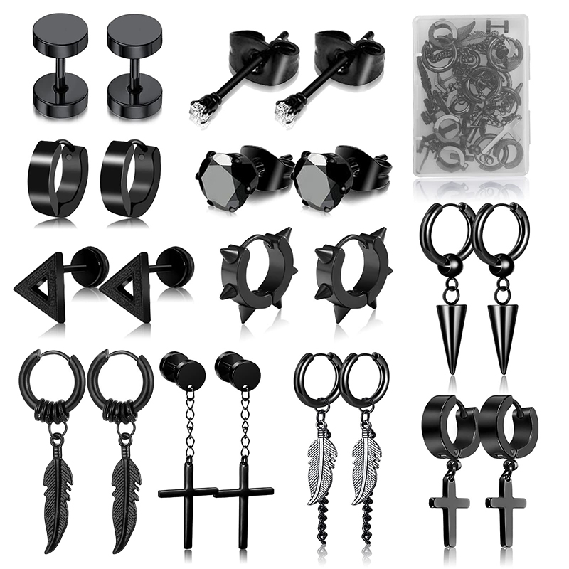 1 /11 paires de boucles d'oreilles Punk en acier inoxydable, ensemble de boucles d'oreilles noires pour hommes et femmes, Vintage Hip Hop, Piercing, accessoires de bijoux d'oreille