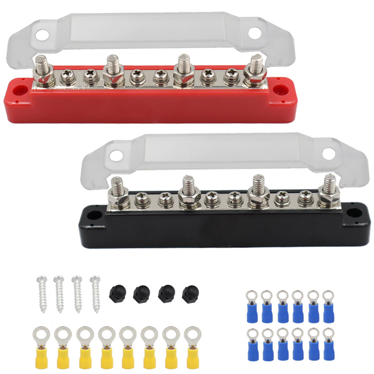 1 Pair Post Bus Bar Battery Power Distribution Block 150A Wiring Stud Battery Junction Block Terminal for Car Bus Ship