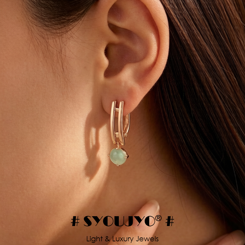 SYOUJYO Water Drop Emerald สีเขียวธรรมชาติ Zircon ต่างหูผู้หญิง 585 Rose Gold สีงานแต่งงานเครื่องประดับ Dangle ต่างหู