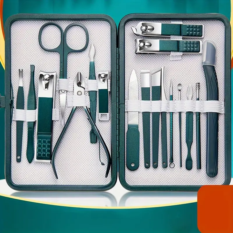 7/18 Uds nuevo juego de cortaúñas de acero inoxidable conjunto de herramientas de aseo con estuche portátil herramienta de arte de manicura corte de uñas verdes