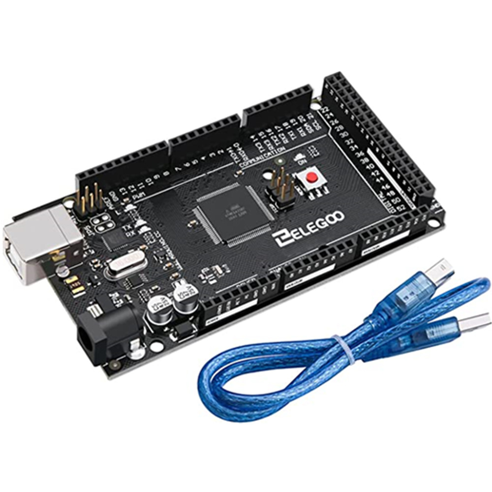 Плата ELEGOO MEGA R3 ATmega 2560 + USB-кабель, совместима с Arduino ®   Проекты IDE — Соответствует стандарту RoHS, черный, синий