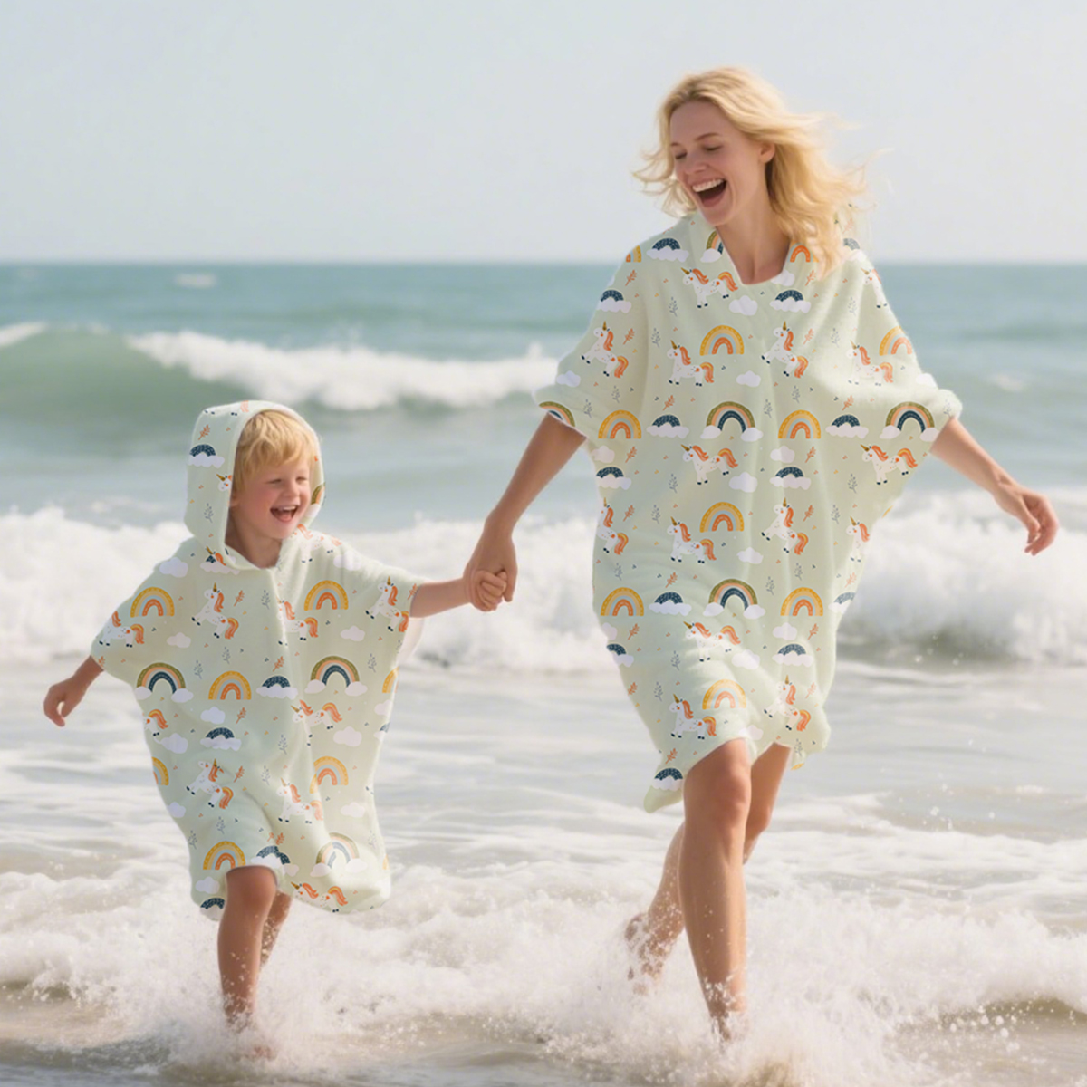 1 Buah Handuk Pantai Cepat Kering Besar Jubah Mandi Bertudung Jubah Mandi Ponco Pakaian Selam untuk Dewasa dan Anak-anak-Berenang Selancar Orang Tua-anak