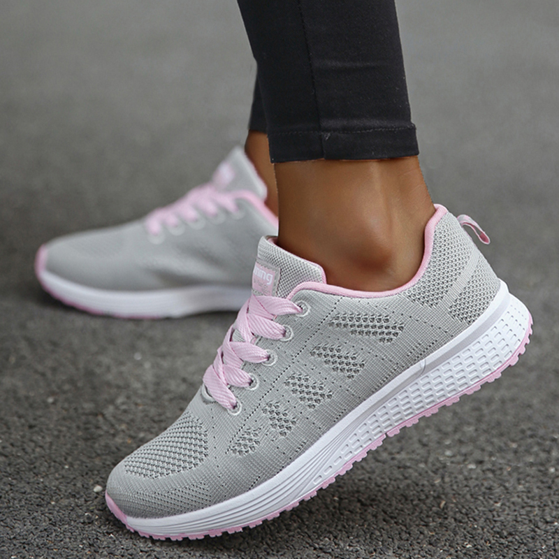 Zapatillas de deporte para mujer, zapatos transpirables de Color sólido para caminar, tela de malla con cordones, calzado femenino 2024