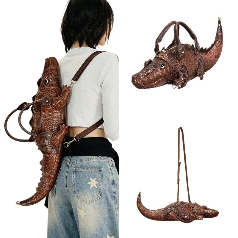 Bolsa feminina moderna em formato de crocodilo, bolsa tote punk da moda europeia e americana, bolsa de ombro crossbody para mulheres