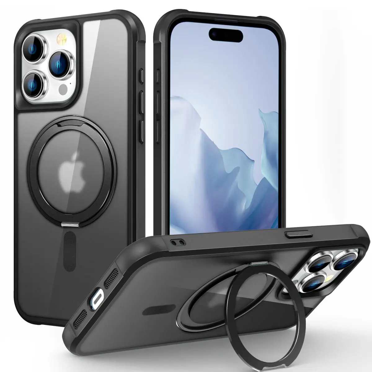 Чехол для iPhone 16, 15, 14, 13, 12, 11 Pro Max с возможностью 360° °   Вращающееся магнитное кольцо [совместимое с Mag-safe][ Невидимая подставка] Чехол