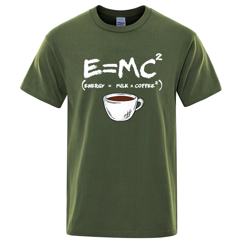 Letnia męska koszulka T-shirt 100% bawełna casual zabawny nadruk Energy=Milk+Coffee męska fajna luźna koszulka z krótkim rękawem z okrągłym dekoltem męskie topy
