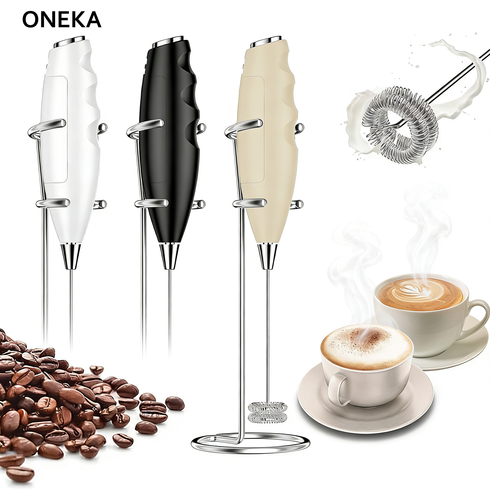 ONEKA-espumador de leche portátil, máquina de espuma para Latte, Mini batidor de café, capuchino, Frappe Matcha, mezclador de bebidas de Chocolate caliente