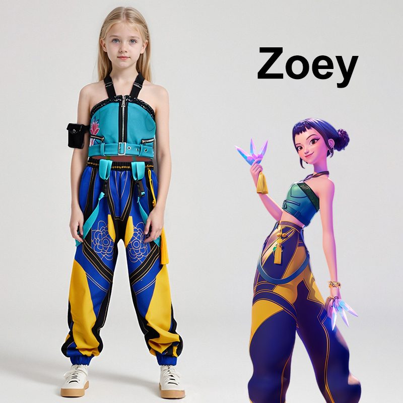 新しいアニメキッズガールロールプレイコスプレ衣装ゾーイフルコスチュームセット K-pop ハロウィンカーニバルパーティースーツ服衣装