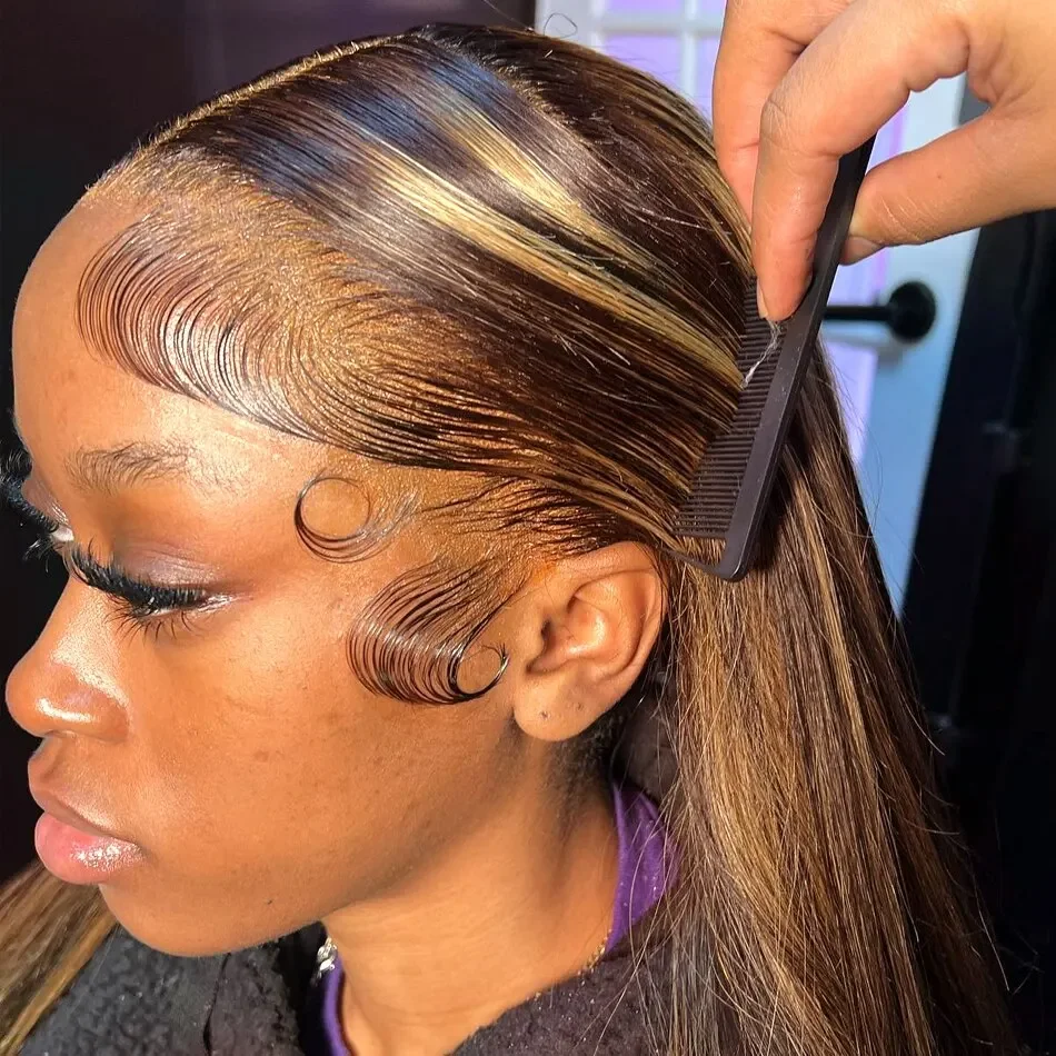 Peluca de Cabello Humano Liso Transparente HD 13x6 con Encaje Frontal, 30 Pulgadas, con Reflejos de Color, Brasileña, Rubia Marrón 4/27, Pre-Desplumada
