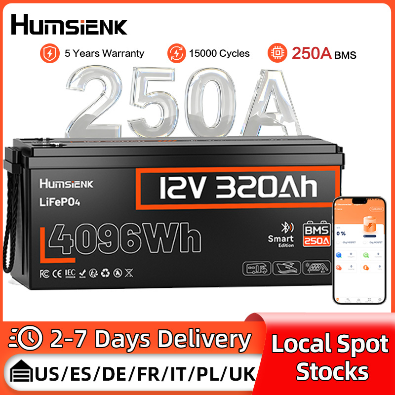 Humsienk 12V 314Ah LiFePO4 Paket Baterai Lithium Dengan Bluetooth 200A BMS Dapat Diisi Ulang Untuk RV, Golf Cart, Camping, Perahu Pancing