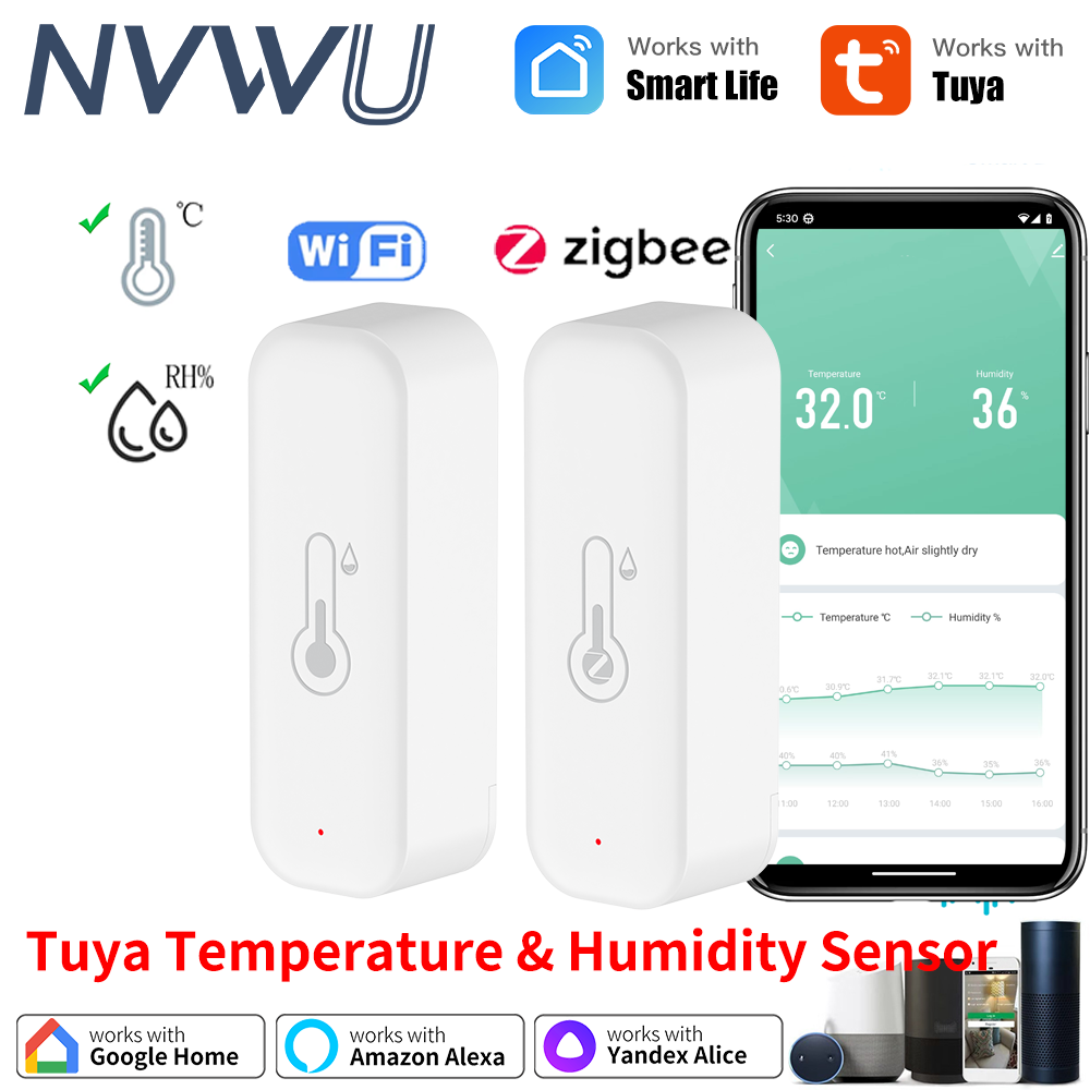 Термометр и гигрометр Tuya Zigbee для умного дома, устройство с Wi-Fi, контролем температуры и влажности, дистанционным управлением через приложение, работает с Alexa Google Home