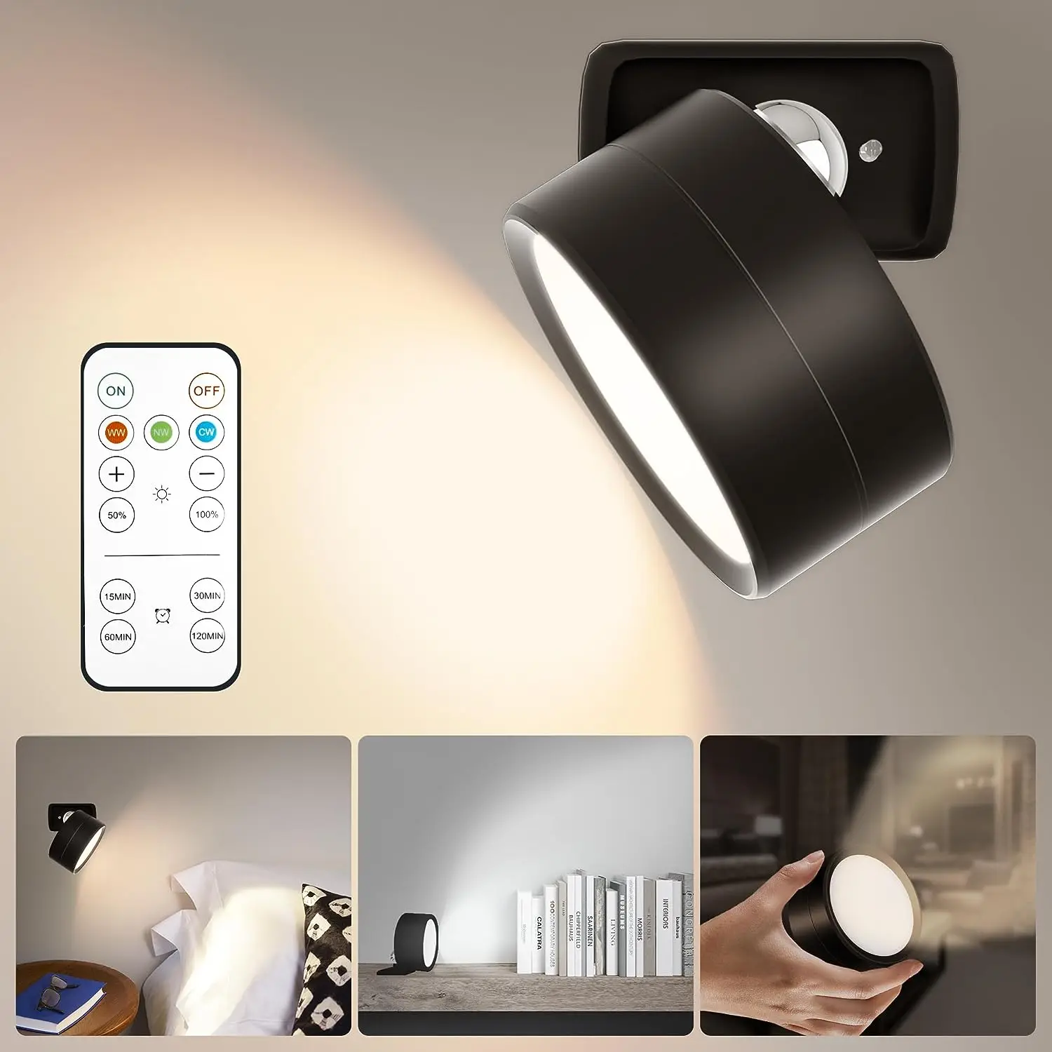 Magnetische LED-Wandleuchte, dimmbar, magnetische Bildleuchten 360° °   Rotation Touch Fernbedienung Schrank Spotlight Nachtlampe