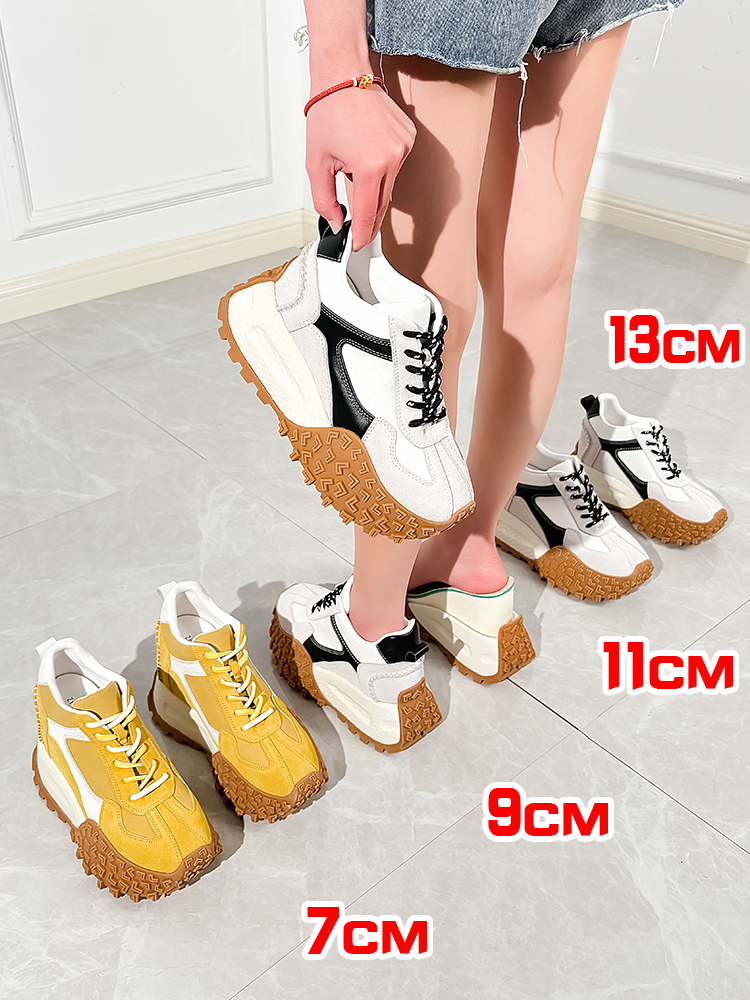 13 cm Plattform Aufzug Schuhe Frauen Chunky Turnschuhe Casual Schuhe 9 cm Zunehmende Schuhe Aus Echtem Leder Luxus Design Sneaker