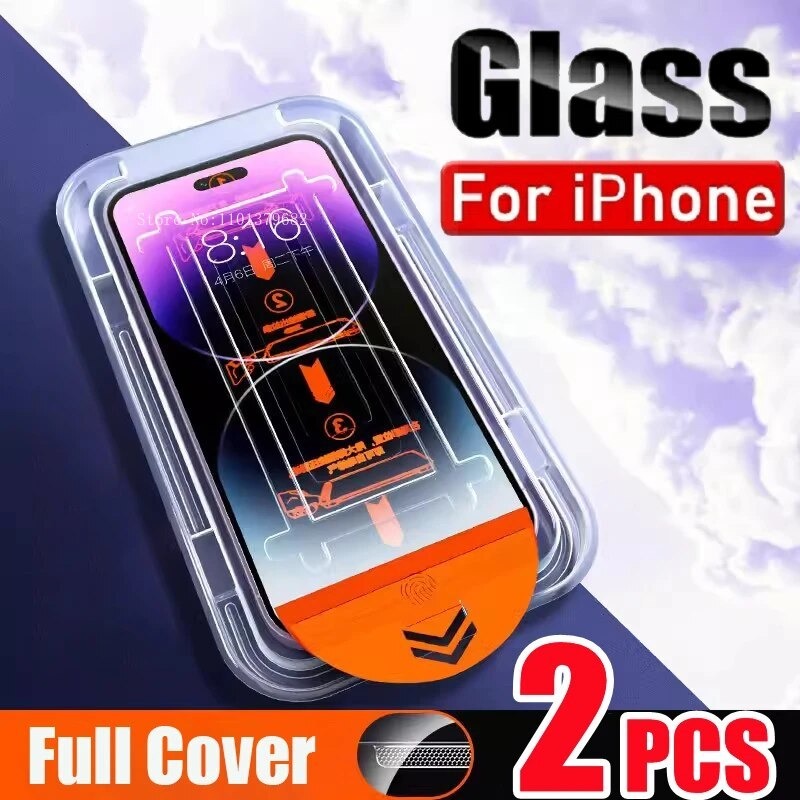Protector de pantalla HD de instalación sin polvo, 2 uds., para IPhone 14, 11, 12, 13, 15, 16 Pro Max, 15, 14, Plus, 12, 13, Mini película de vidrio templado