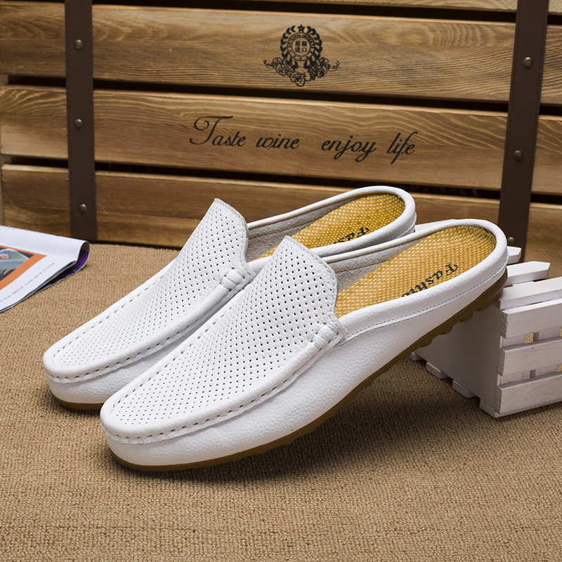 Sommer Männer lässig Slipper Mode atmungsaktive Echt leder Hausschuhe Outdoor Light Panto letten coole halbe Schuhe italienische Design Sandalen