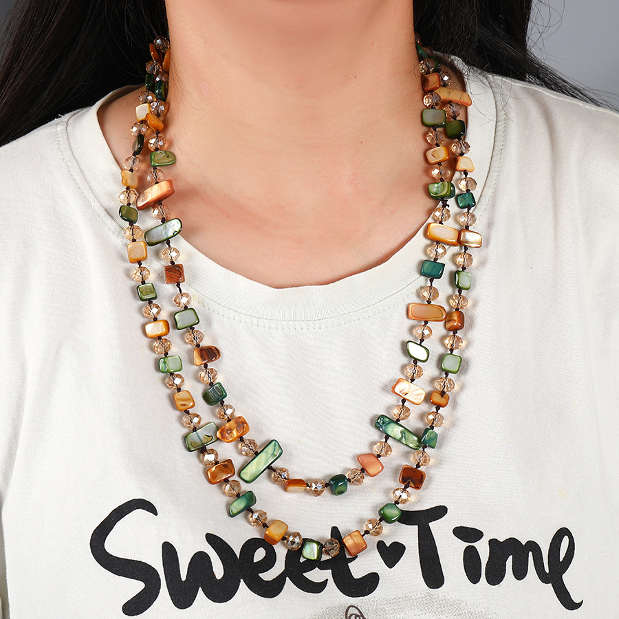 Collar doble artístico de concha multicolor para mujer, colgante de capas irregulares Extra largo Retro bohemio, regalos de joyería para fiesta