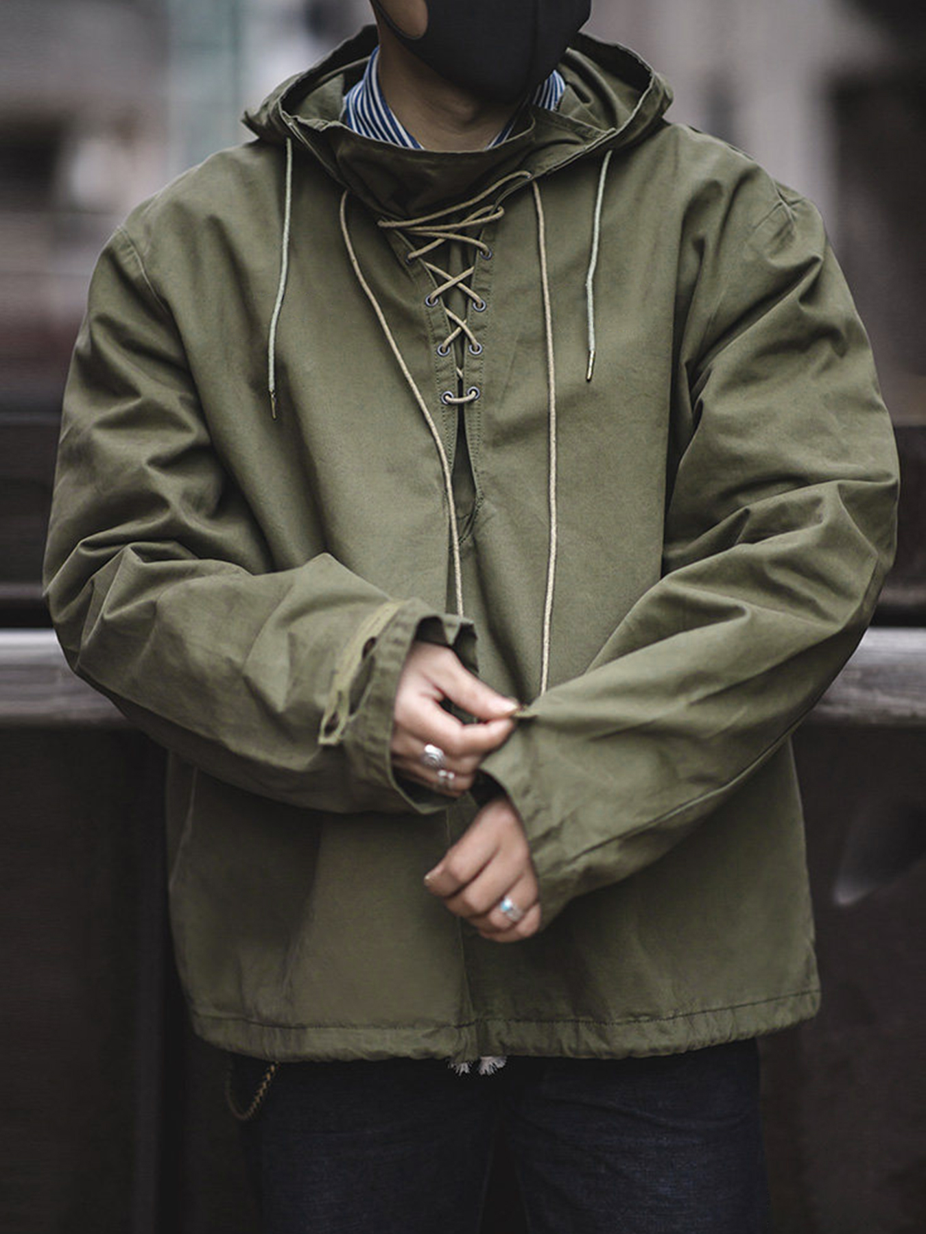 USN Wet Weather Deck Parka, Herren-Militär-Pullover mit Schnürung, Retro-Casual-Hoodie-Oberteil mit lockerer Passform für Streetwear, 100 % Baumwolle