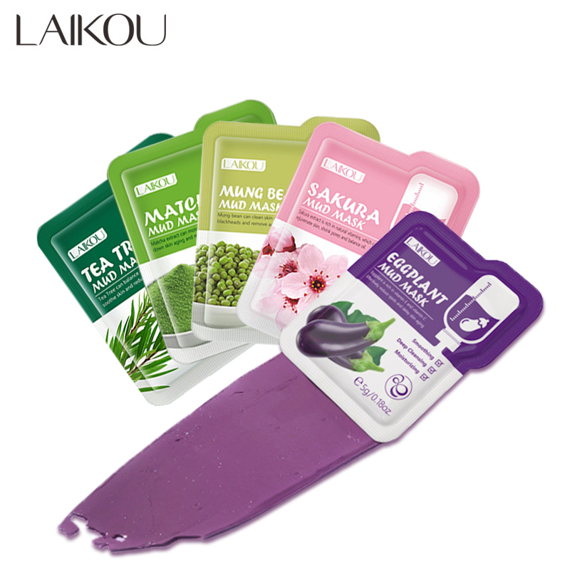 LAIKOU 5 Chiếc Mặt Nạ Bùn Mặt Nạ Đất Sét Sakura Matcha Cà Tím Tinh Đậu Xanh Kiểm Soát Dầu Làm Sạch Sâu Làm Trắng chăm Sóc Da Mặt