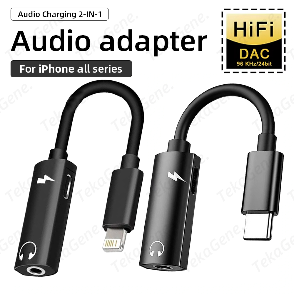 Adaptador de audio 2 en 1 USB tipo C a 3,5 mm para iPhone 16 15 14 13 12 11 X XS XR SE 7 8 Pro Plus iPad cargador divisor para Samsung