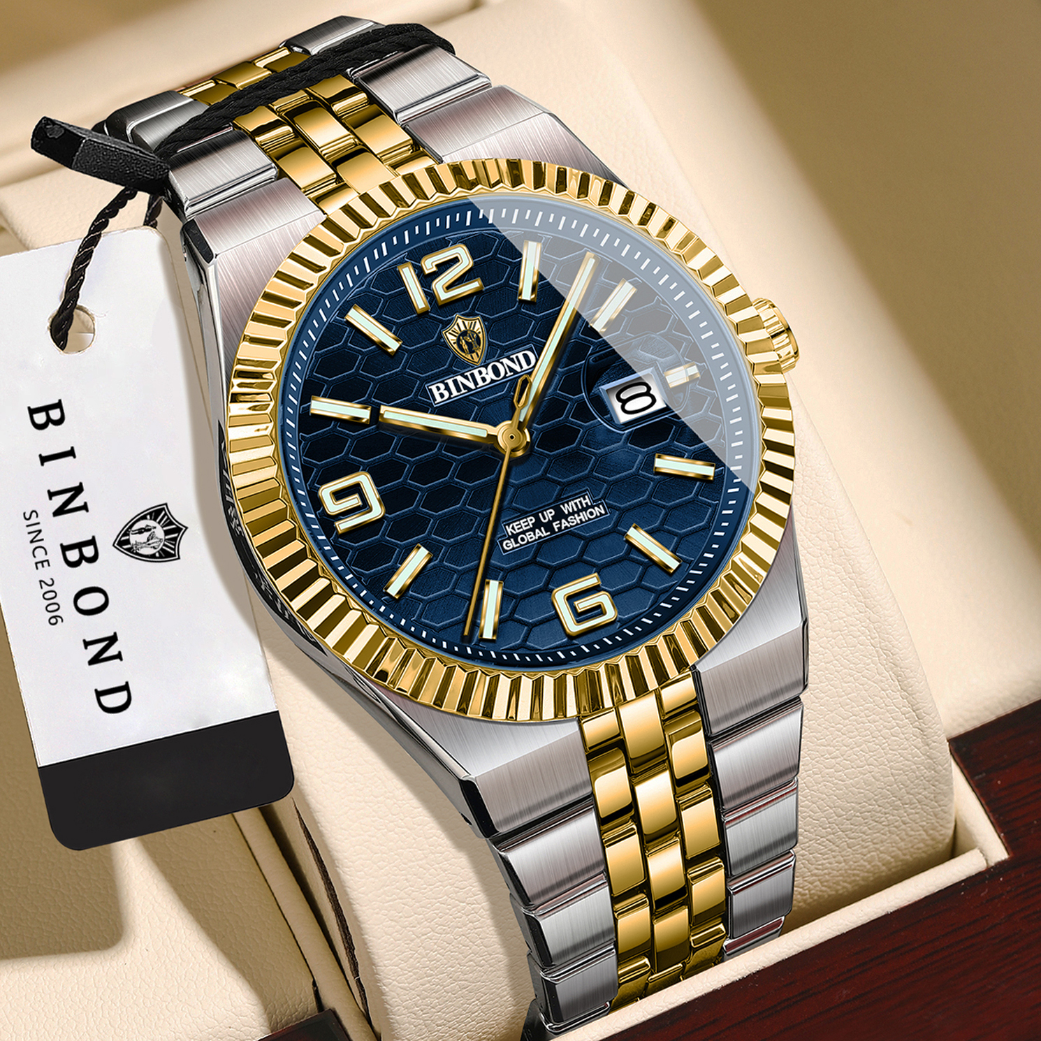 BINBOND Orginal Brand Quartz Wristwatches For Men Luxury Luminous Waterproof Auto Date men's Watch Casual Reloj Free Ship