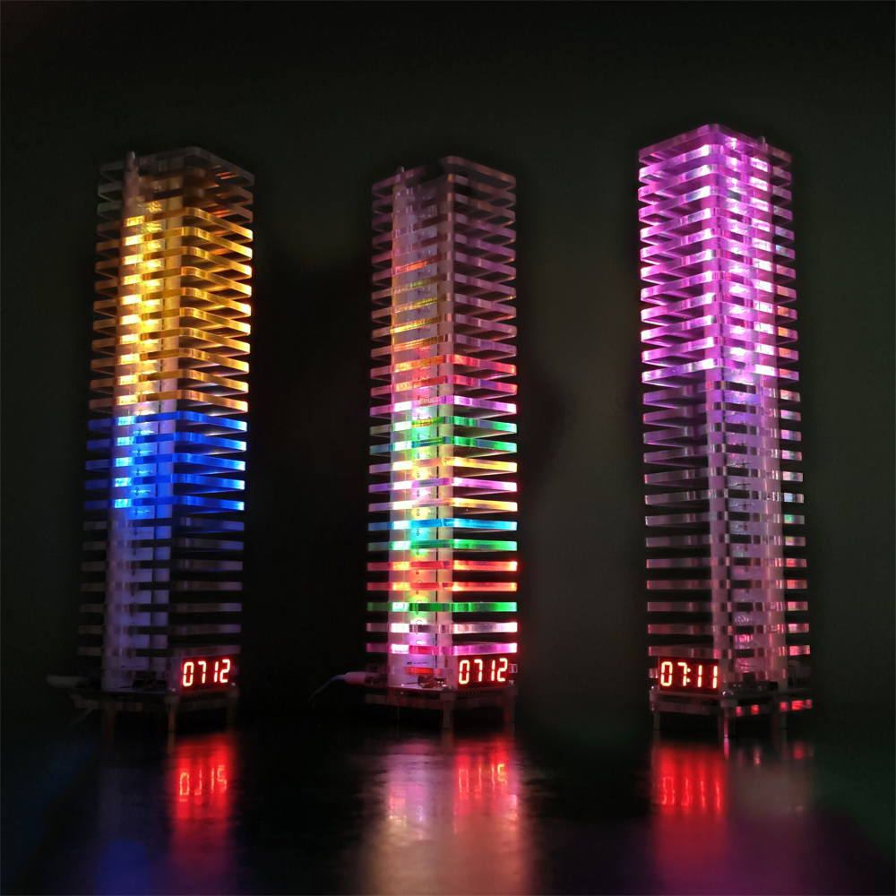 TWE-24 VU Meter Tower DIY Kit LED Music Spectrum 24H/12H Format czasu Kolorowe sterowanie głosem USB 5V Regulowana czułość Jasność
