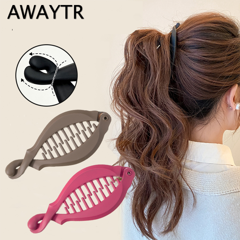 AWAYTR klip rambut sederhana sisir penjepit pegangan Slide ikan pisang rambut cakar klip jepit rambut 9.5CM aksesoris rambut wanita gadis