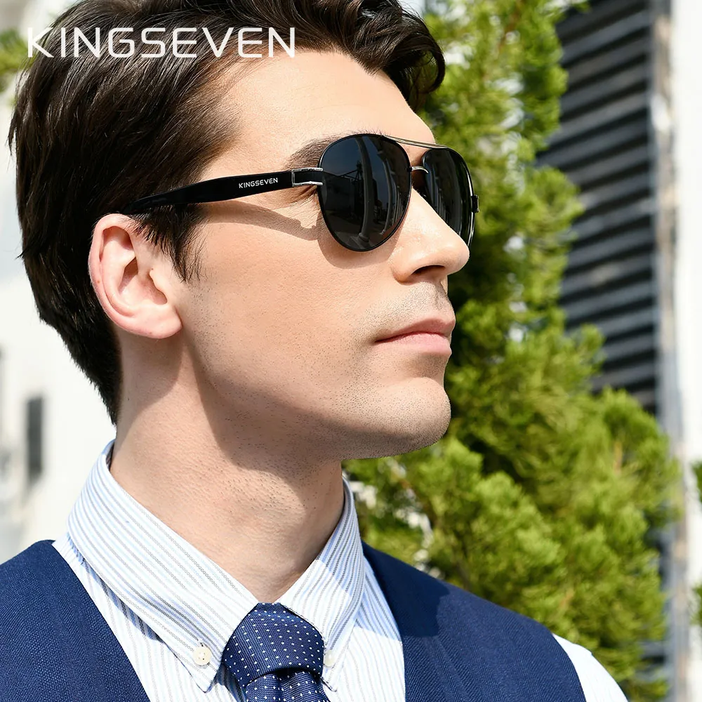 KINGSEVEN 2023 Lunettes de soleil officielles polarisées dégradées pour hommes et femmes, monture en acétate avec branches en fil métallique, style aviateur N7777