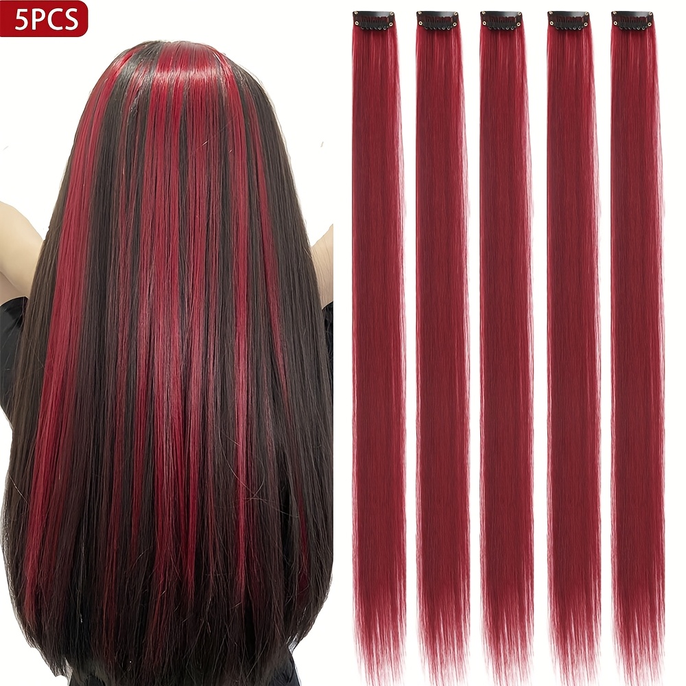 5 StĂŒck/Set lange, glatte HaarverlĂ€ngerungen, synthetische Clip-in-HaarverlĂ€ngerungen fĂŒr Frauen, Halloween, Weihnachten, Party, Cosplay