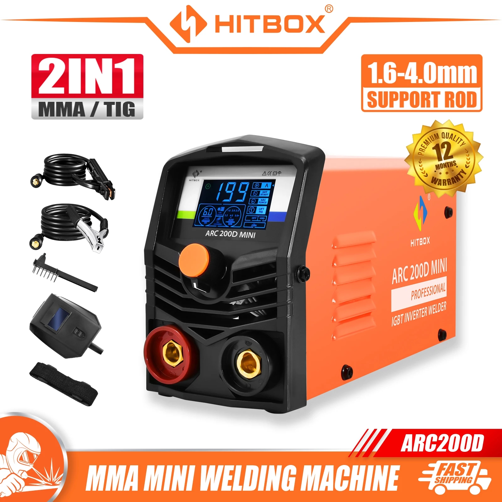 Spawarka HITBOX ARC200D 2 w 1 ARC MMA LIFT TIG MINI IGBT Falownik LED Cyfrowy wyświetlacz Przenośna spawarka domowa 220V 10-200A