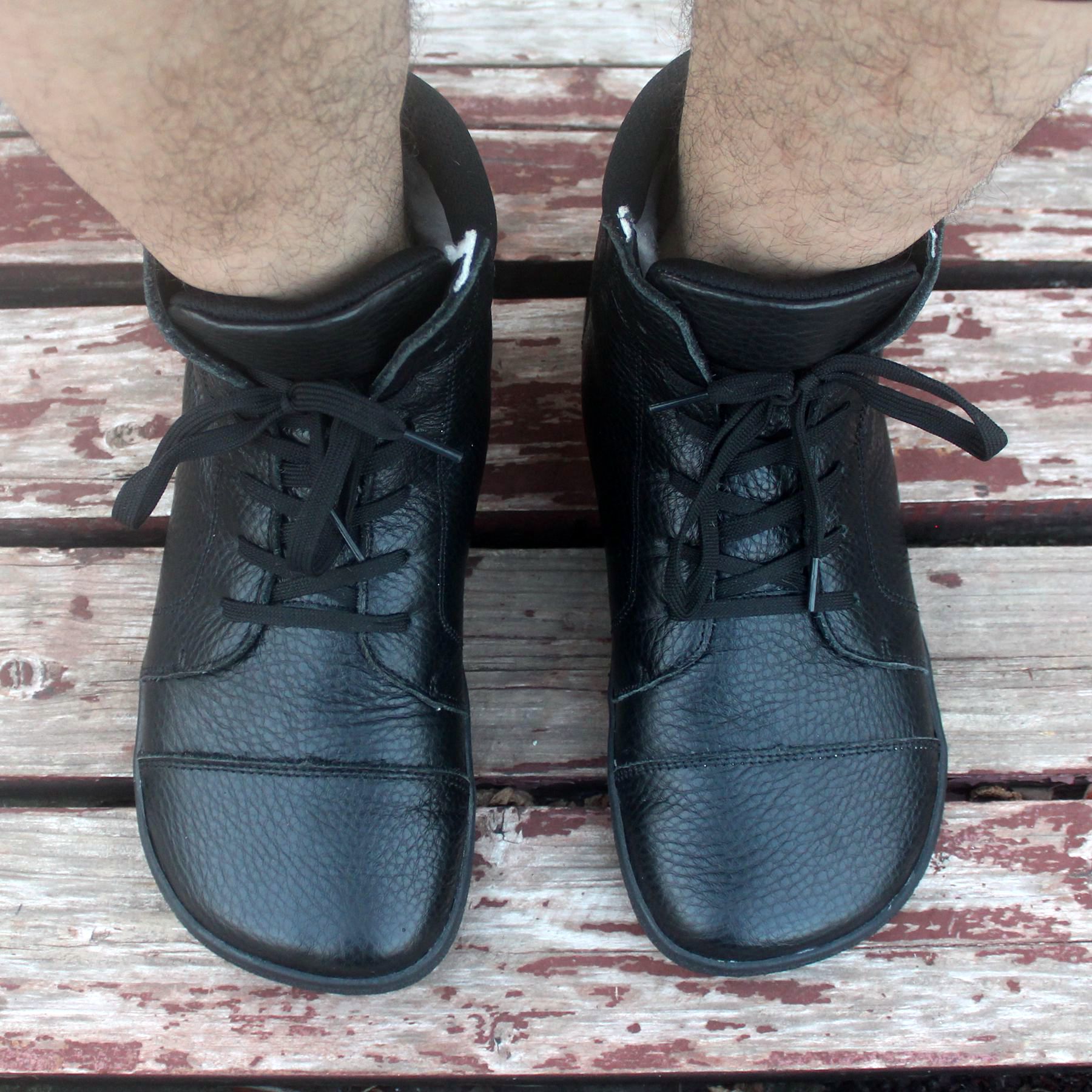 Ladies and gentlemen barefoot leather boots with wool lining, zero drop, wide BOX