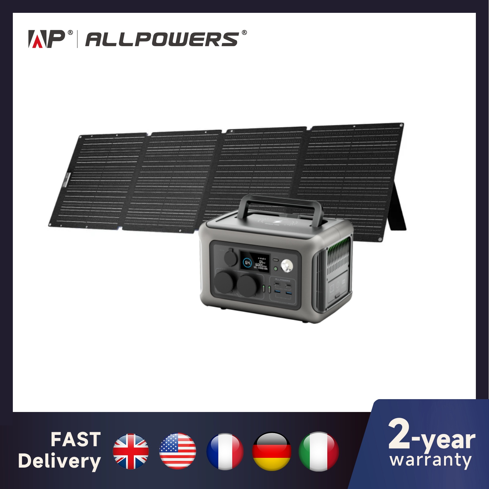 Солнечный генератор ALLPOWERS R600 с солнечной панелью (опция), портативная электростанция LiFePO4 600 Вт, 299 Втч с солнечным зарядным устройством для лагеря