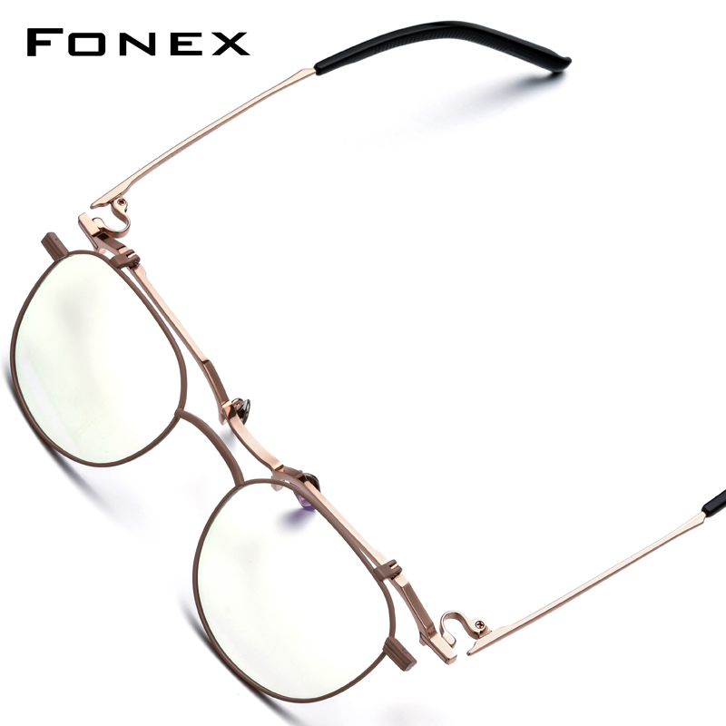 FONEX titane lunettes cadre hommes marque Design rabat rond lunettes cadre rabattable haute qualité japonais ultraléger lunettes 400T