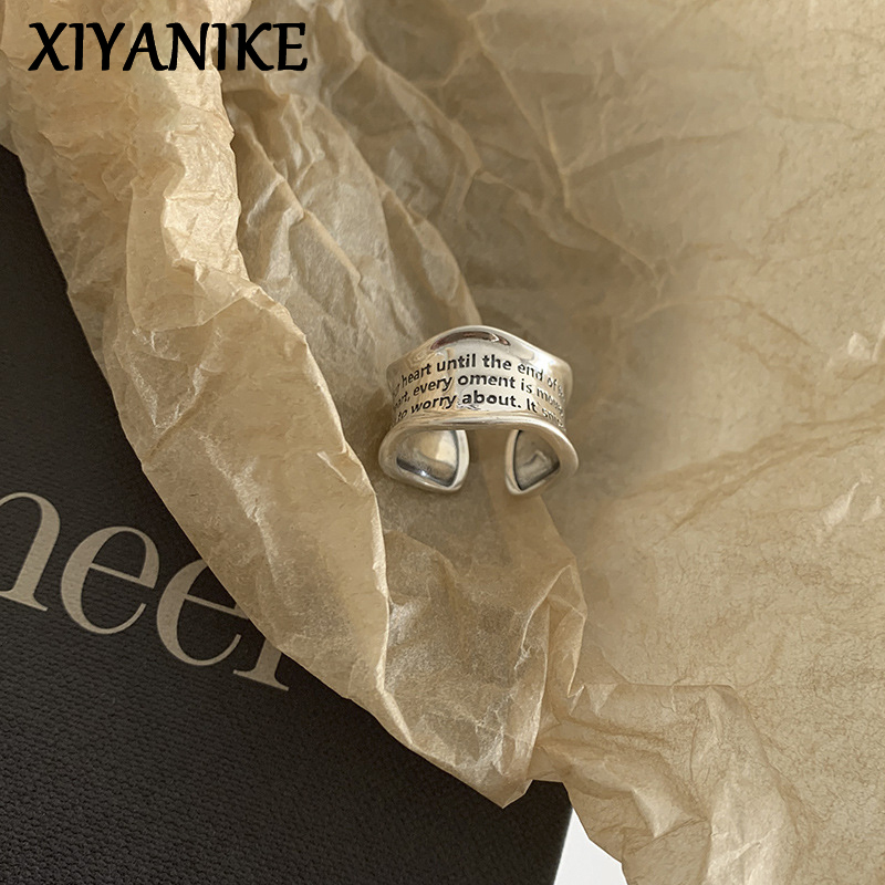 XIYANIKE – bague ouverte Simple pour femme, couleur argent, motif ondulé, lettres, Design Unique, rétro, Punk, bijoux, cadeau, vente en gros