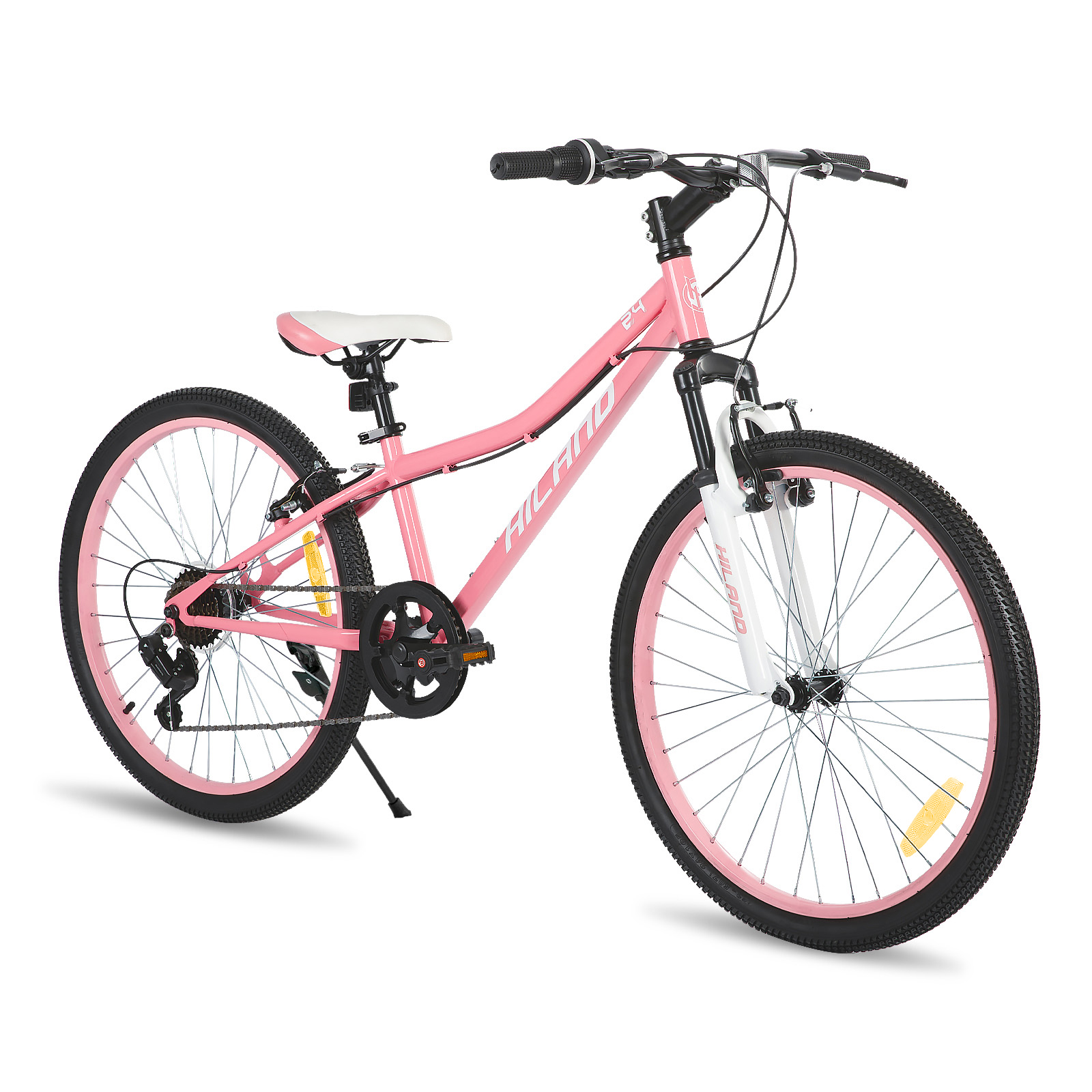 Hiland 24 inch mountainbike voor kinderen van 7 jaar, voorverende vork, kinderfietsen voor jongens, meisjes, meerdere kleuren