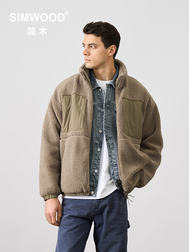 SIMWOOD-Chaqueta de Sherpa de gran tamaño para hombre, abrigos térmicos cálidos, ropa de marca de talla grande, otoño e invierno, 2024