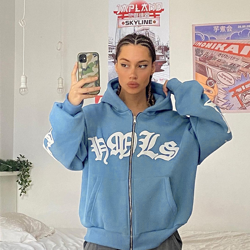 Nieuwe dames streetstyle hoodie met foamrits, Europese & Amerikaanse mode, casual comfortabele pasvorm, hooded sweatshirt