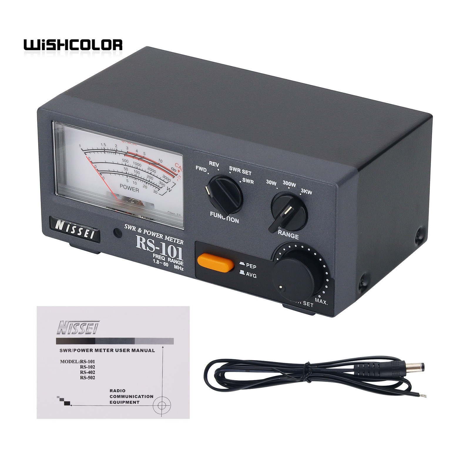 Wishcolor NISSEI RS-101 1,8-60 MHz SWR- und Leistungsmesser mit LED-Hintergrundbeleuchtung und 30 W/300 W/3 kW einstellbar für Kurzwellenradio