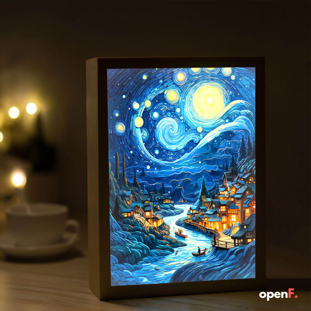 Van Gogh Art Anime luz LED pintura decoración de la habitación, luz de ambiente de carga inalámbrica, lámpara USB decoración de pared, luz nocturna regalo para el hogar