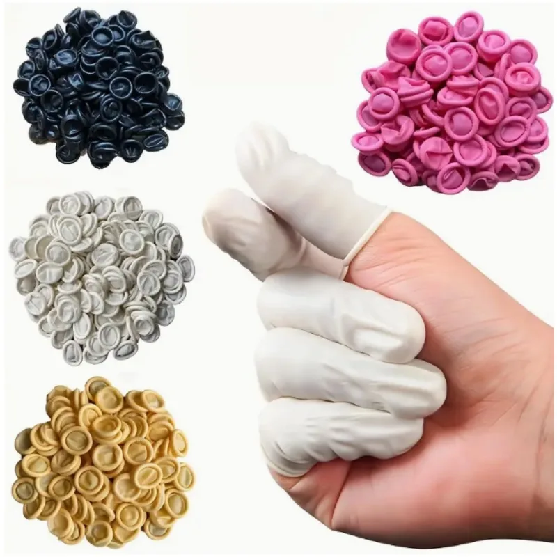 ถุงนิ้วแบบใช้แล้วทิ้ง 100 ชิ้น หลายสี กันลื่น ปราศจากแป้ง ขอบม้วน สำหรับงานเสริมสวย ทำผม สัก